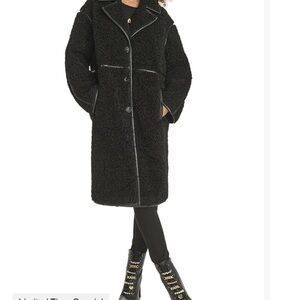 Karl Lagerfield Women's Faux-Leather-Trim Teddy Coat